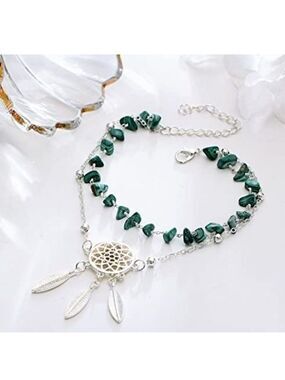 Hollow Dreamcatcher Irregular Green Turquoise AnkletSummer Beach Foot chain